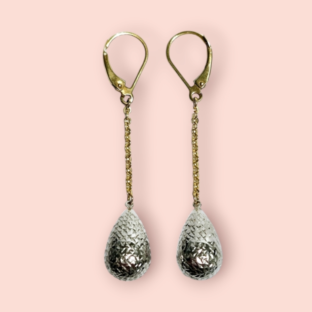 10K Gold Two tone Dangle Earrings 2"